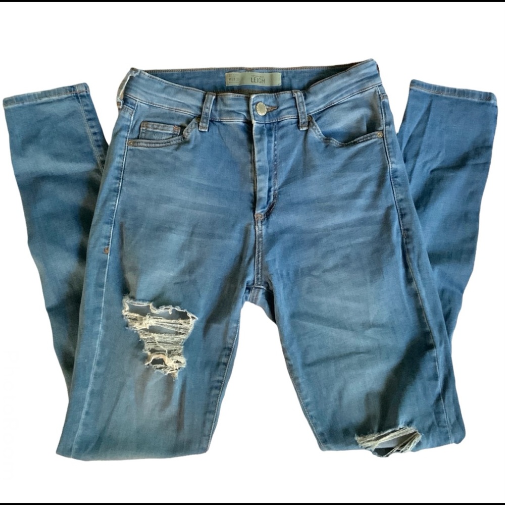 Topshop Womens Jeans Sz 28 Blue Denim Moto Leigh Skinny Distressed